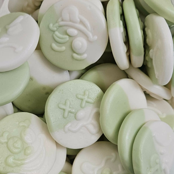 Apple smileys 100g apple flavoured foam sweets shaped like smiley faces