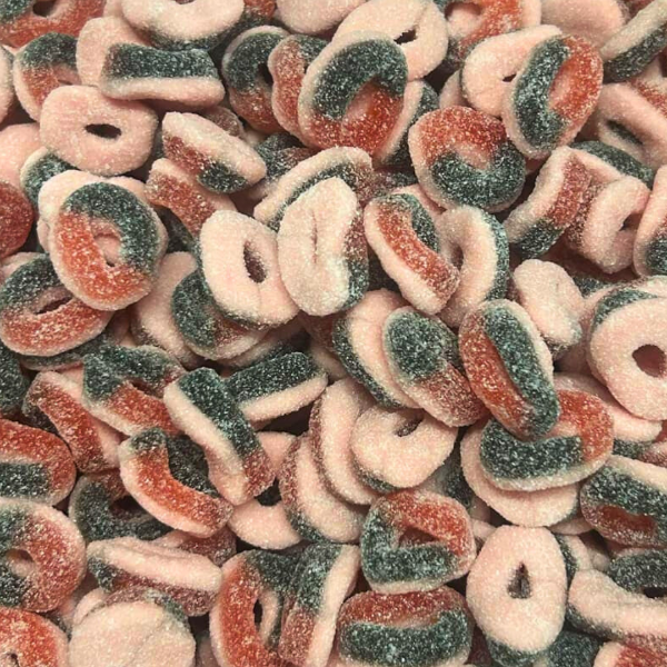 Blackcurrant rings 100g double layer sour gummy rings