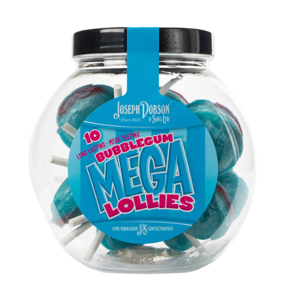 Dobsons bubblegum mega lollies 10 pack jar bubblegum flavour lollipops