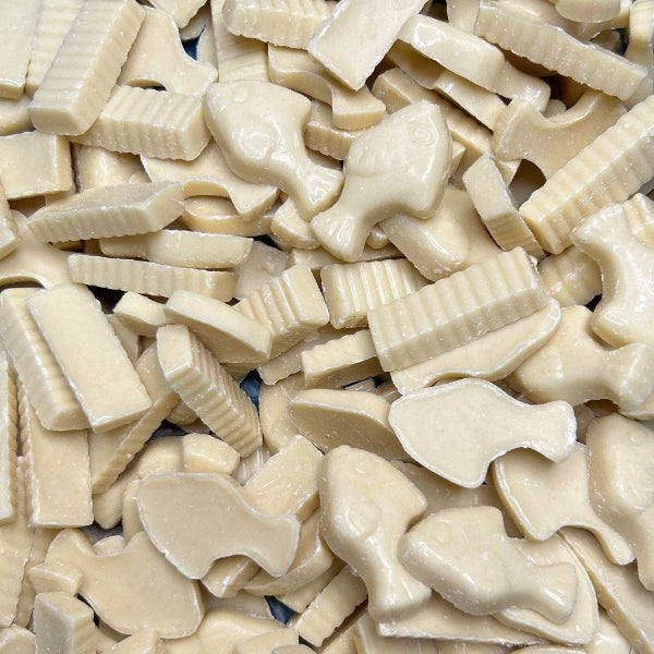 Fish and chips sweets 100g white chocolate flavour fish and chip shapes