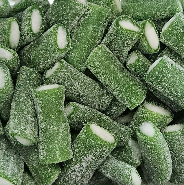 Fizzy apple pencils 100g apple flavoured sweets with fondant centre and sour coating
