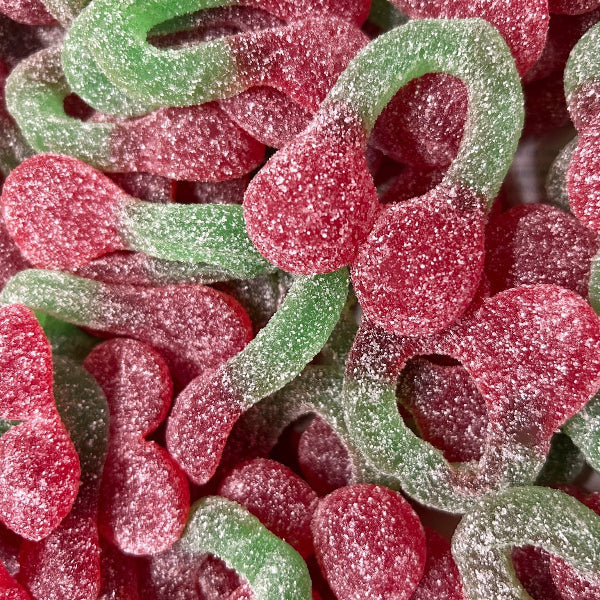 Jumbo fizzy cherries 100g sour cherry twin gummy sweets