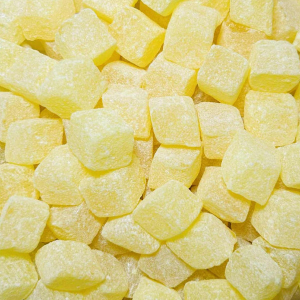 Pineapple cubes 100g hard boiled sweets with chewy centre and sugar coating