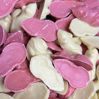 Pink and white mice sweets 100g chocolate flavoured mouse shaped sweets
