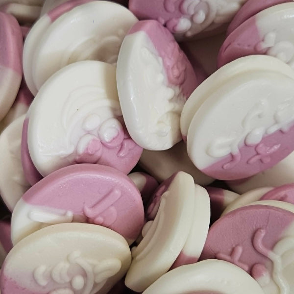 Raspberry & Vanilla smileys 100g apple flavoured foam sweets shaped like smiley faces