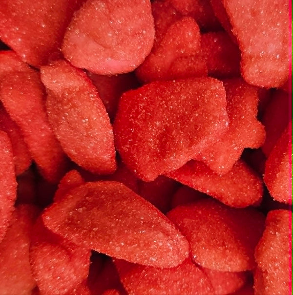 Red foam strawberries 100g sugar coated strawberry flavoured foam sweets